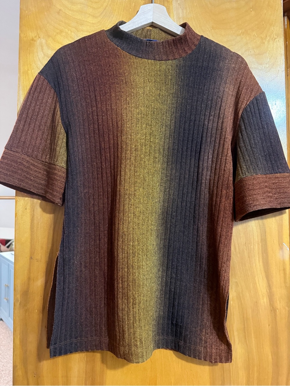 Zara Trafaluc Ribbed Short-Sleeve Top in Olive, Brown & Black